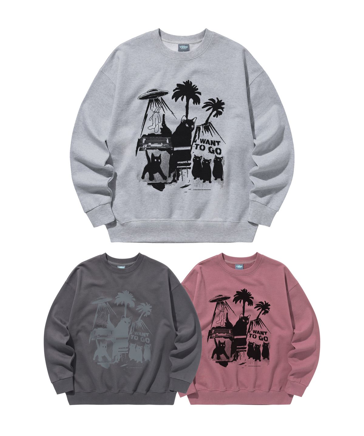 비디오자키(VIDEO JOCKEY) 삐삐뽀뽀 스웨트 셔츠 [멜란지그레이]