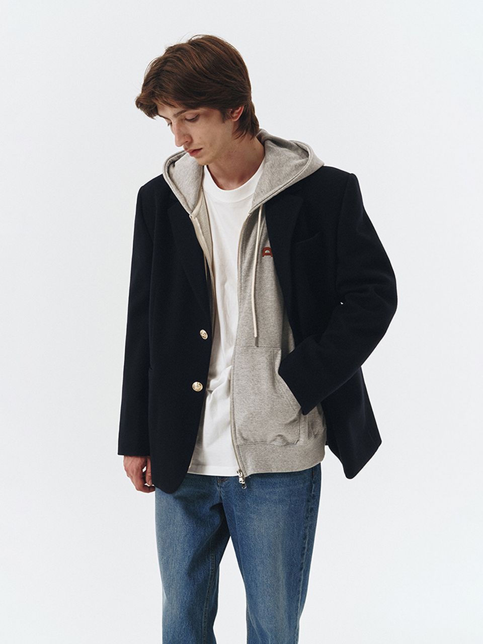 MUSINSA | DUNST UNISEX LEATHER LOGO ZIP-UP HOODIE MELANGE 