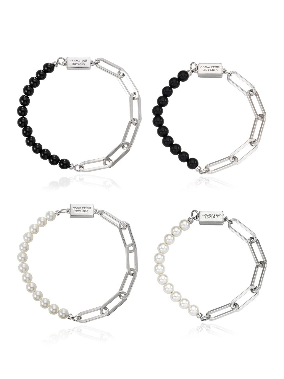 ■VINTAGE HOLLYWOOD■ Chain Half Pearl BraceletVH25NNBR171V MUSINSA | VINTAGE HOLLYWOOD Chain Half Pearl