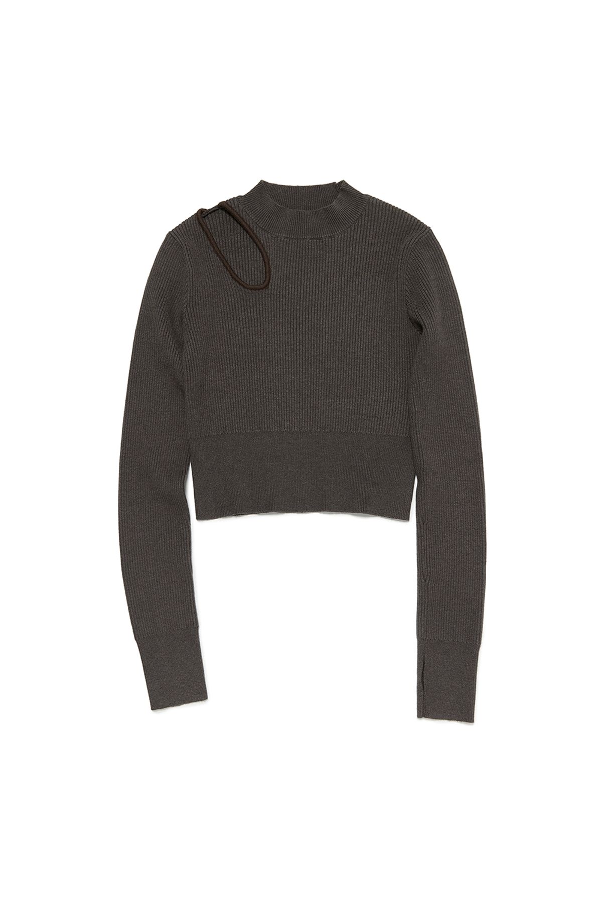 커렌트(CURRENT) CUT OUT DETAIL KNIT TOP [DARK BROWN]