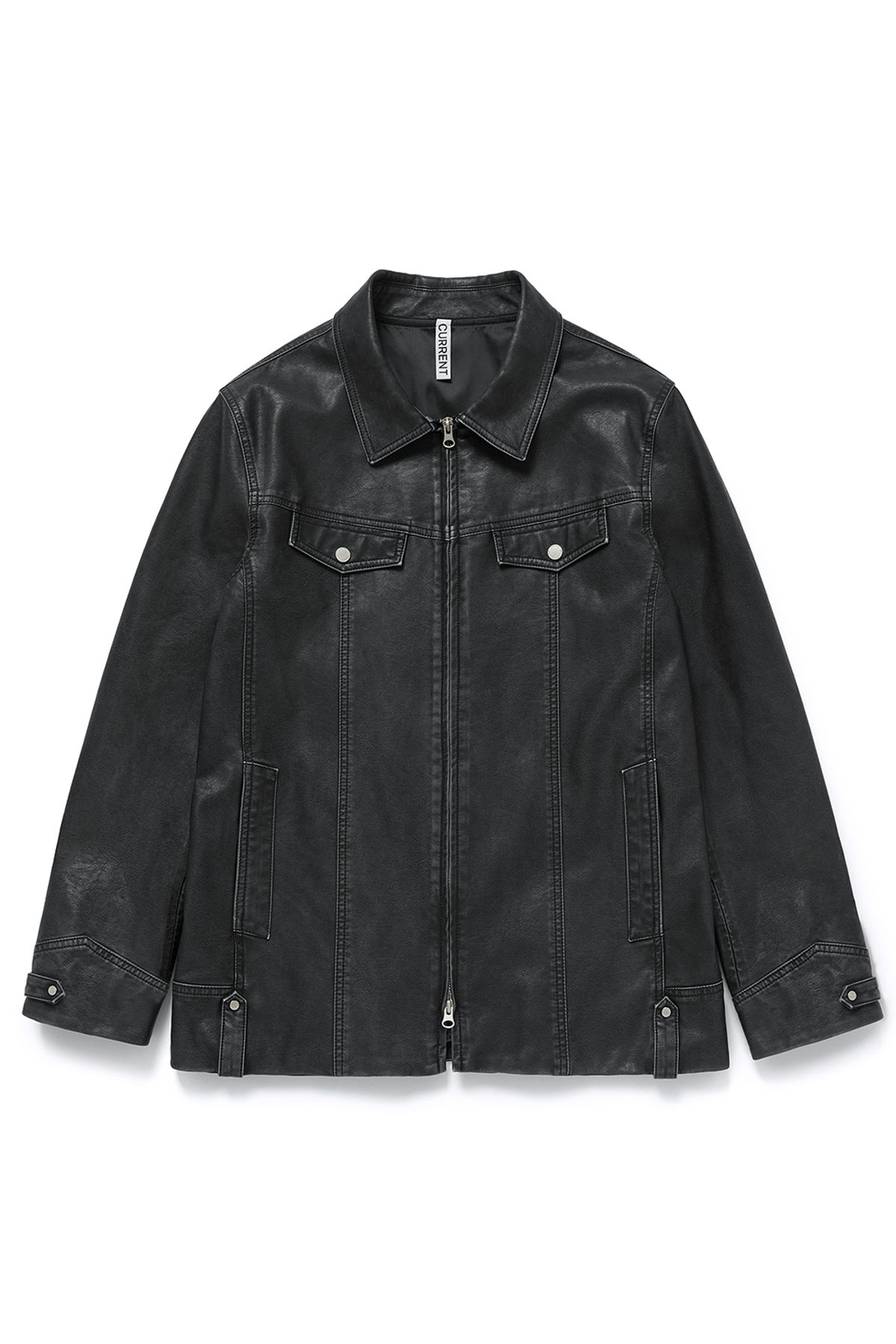 커렌트(CURRENT) VINTAGE WASHING LEATHER JACKET [BLACK]