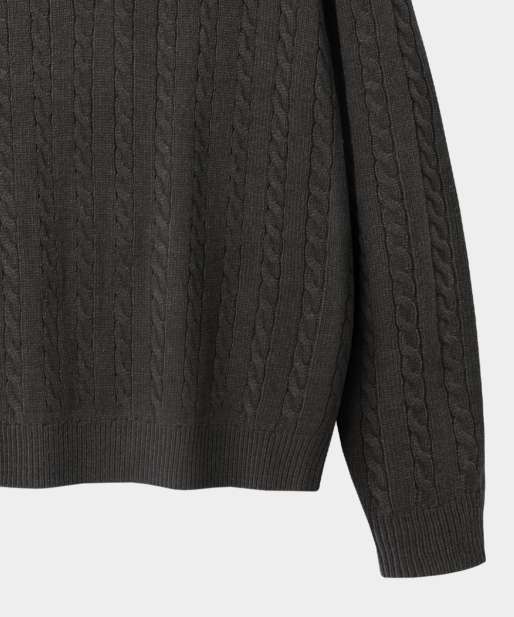 MUSINSA | AGOD Half Zip Up Cara Neck Cable Knit - Charcoal
