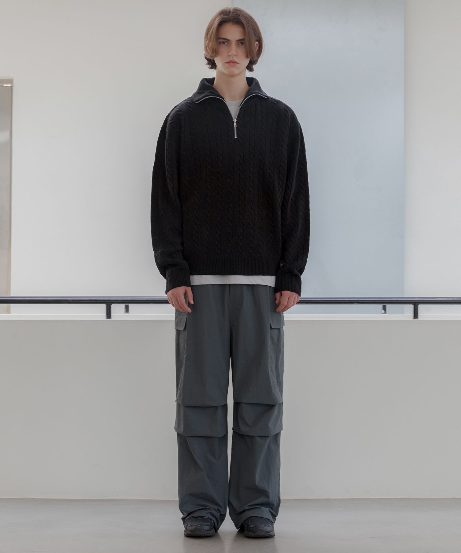 ファッションアイテム人気ランキング MUSINSA | Black - Knit Cable Neck Collar Up Zip Half AGOD その他