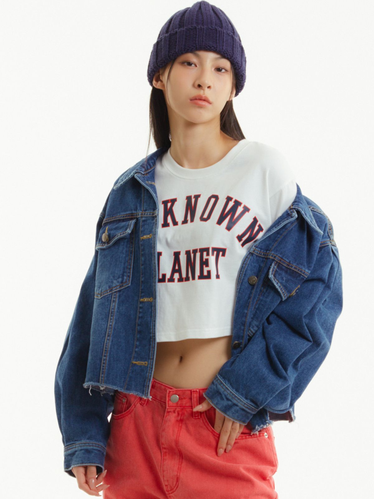 언노운 플라넷(UNKNOWN PLANET) 슬릿 데님자켓 블루