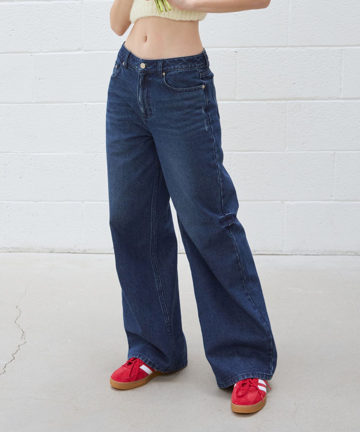 드로우핏 우먼(DRAWFIT WOMEN) 세미 로우라이즈 와이드 진 [LIGHT BLUE]