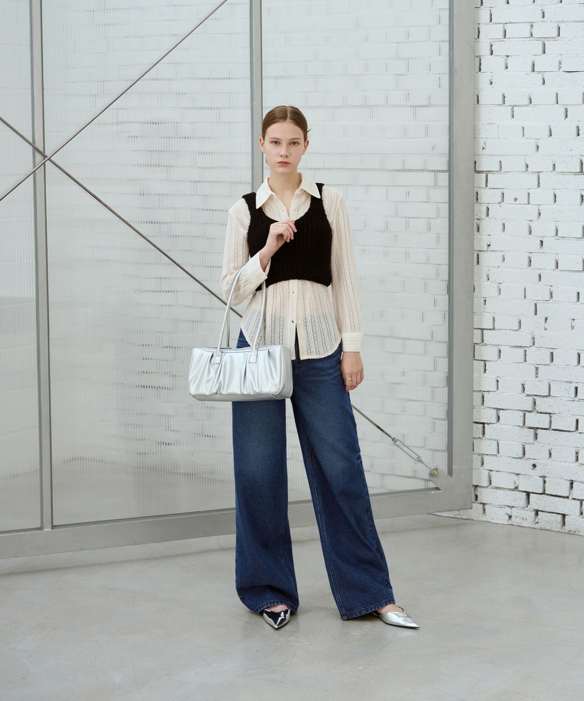 드로우핏 우먼(DRAWFIT WOMEN) 세미 로우라이즈 와이드 진 [LIGHT BLUE]