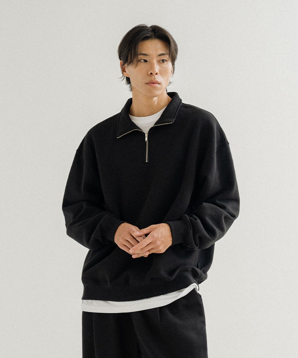 MUSINSA | AGOD Half Zip Up Overfit Sweatshirt - Black