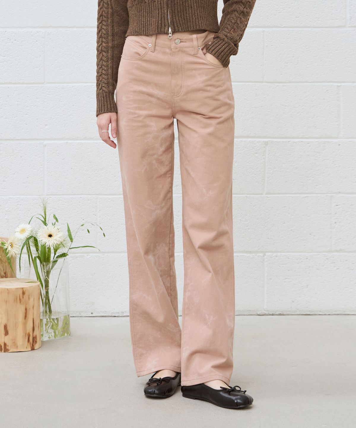 드로우핏 우먼(DRAWFIT WOMEN) 세미 와이드 블리치 컬러 진 [PALE PINK]