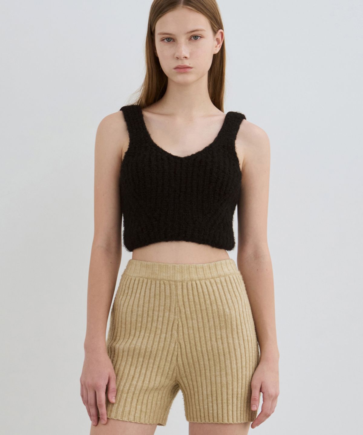 드로우핏 우먼(DRAWFIT WOMEN) 헤어리 울 니트 뷔스티에 탑 [CREAM]
