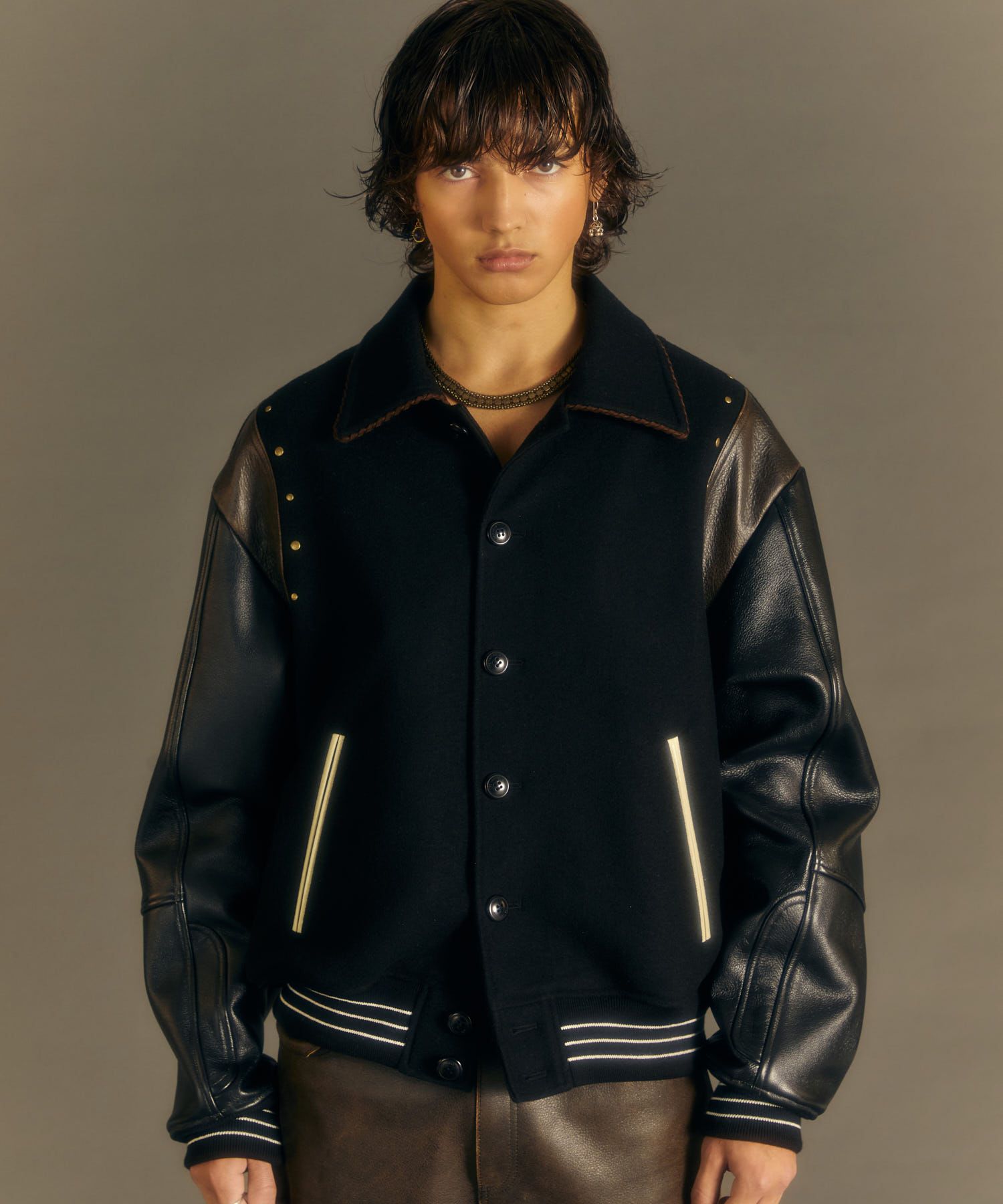 MUSINSA公式 | ANDERSSON BELL Luster Wool & Leather Varsity