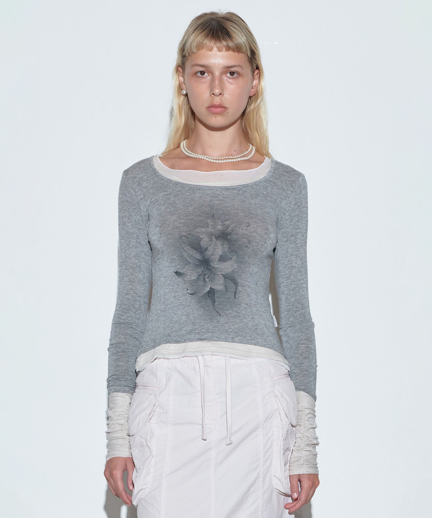 MUSINSA | SCULPTOR Triple Layered L/S Tee Melange Gray