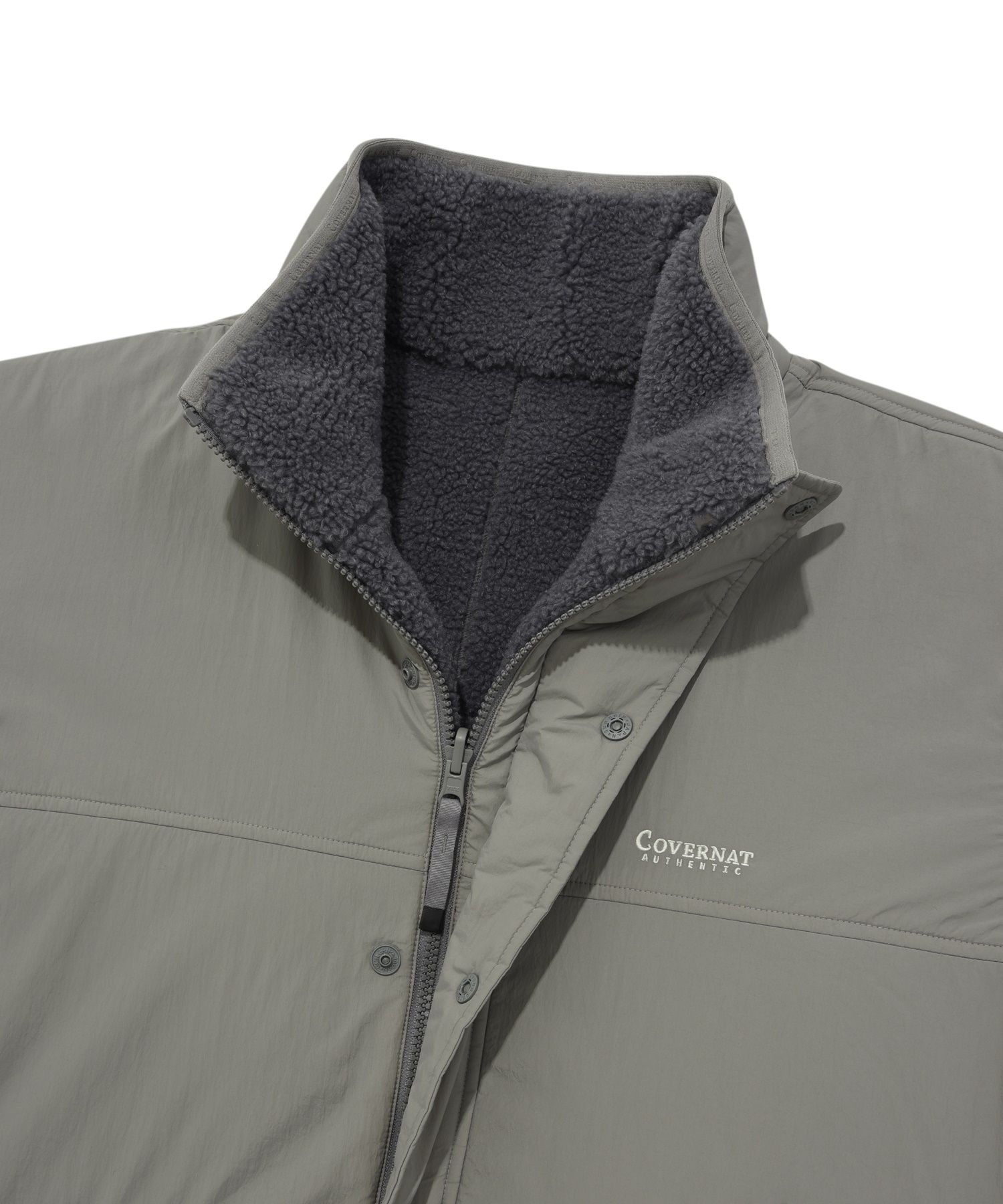 ☆関税込☆COVERNAT★REVERSIBLE COLLARLESS COMFYBOA JACKET★ MUSINSA | COVERNAT Reversible Comfyboa Zip-up Jacket Charcoal