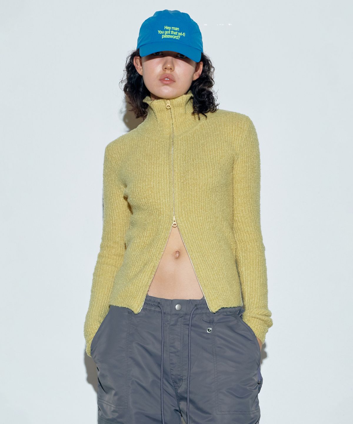 스컬프터(SCULPTOR) Boucle Knit Zip-Up Lemon