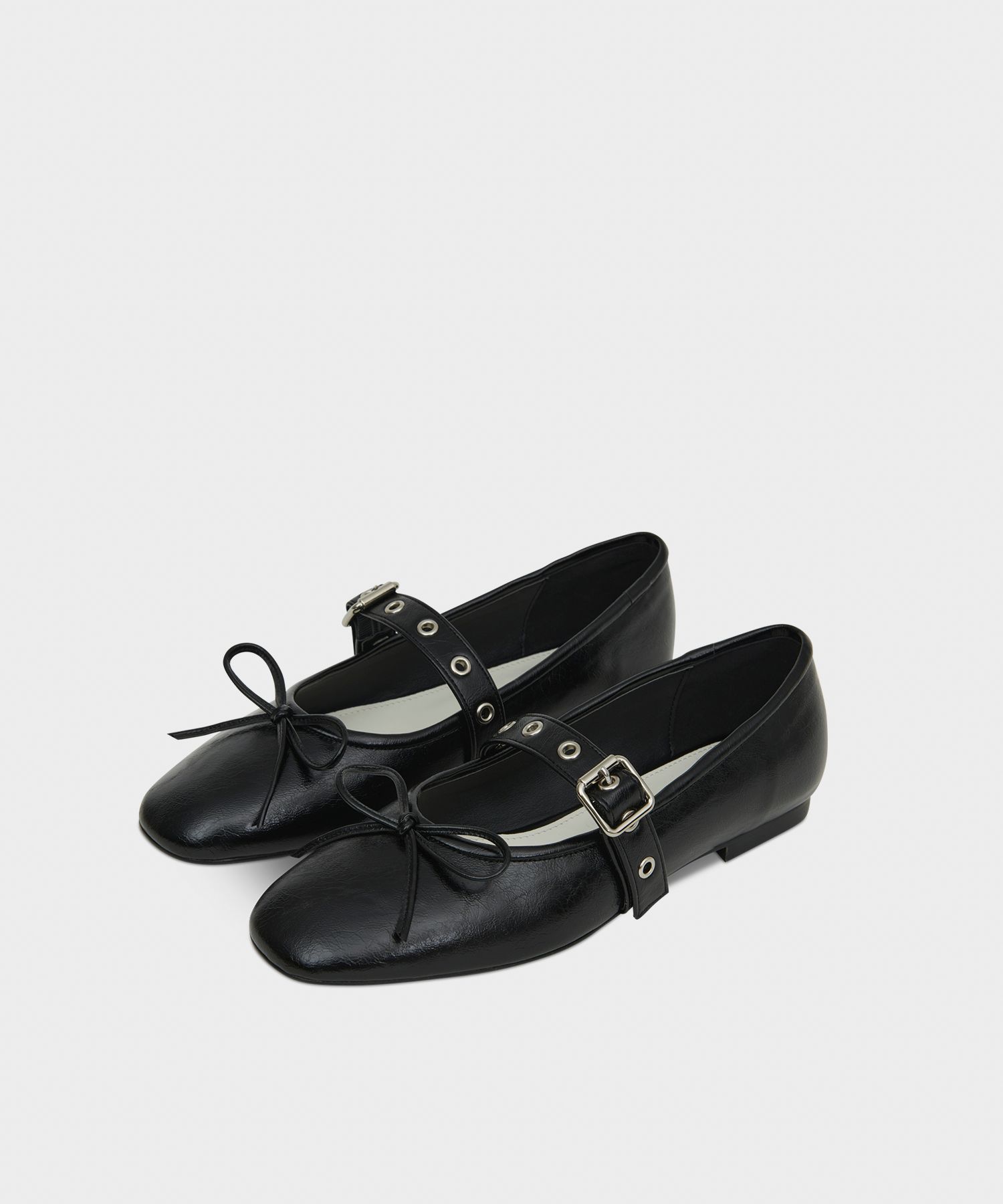 MUSINSA | KHIHO BUCKLE STRAP BALLERINA FLAT / BLACK
