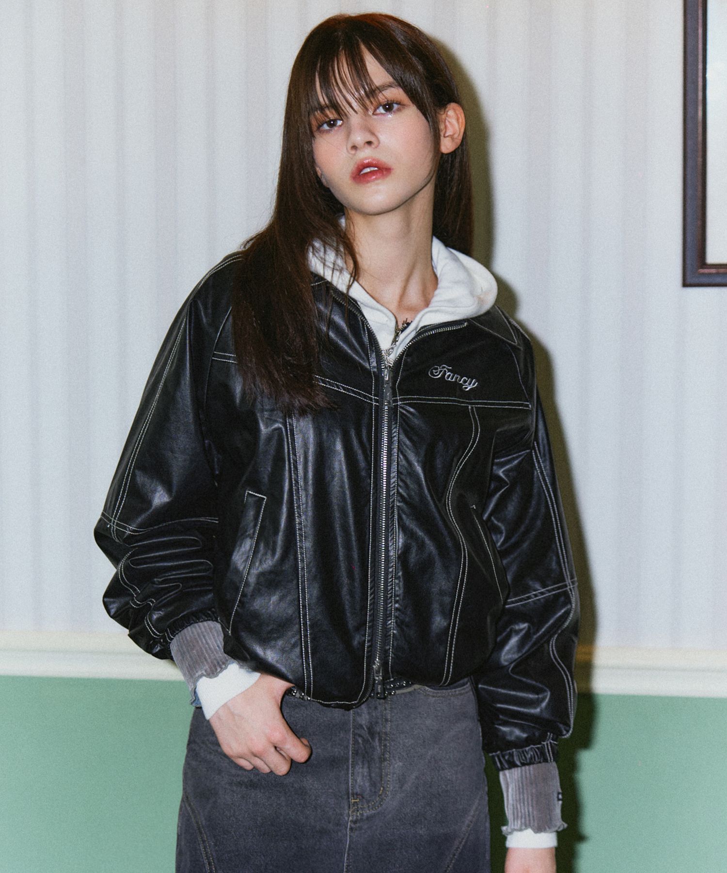 MUSINSA | FANCY CLUB [NF] Glossy Stitch Jacket (LEATHER)_F23ZA943