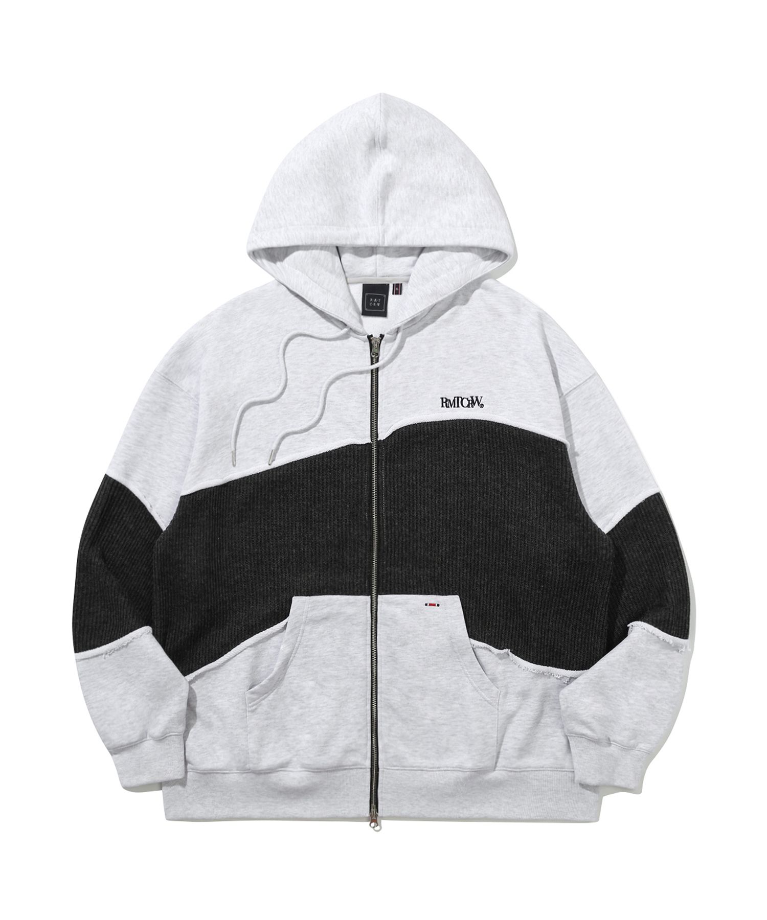 [ROMANTIC CROWN]★SWEAT KNIT MIX ZIP UP HOODIE MUSINSA | ROMANTIC CROWN Sweat knit mix zip-up hoodie_light gray