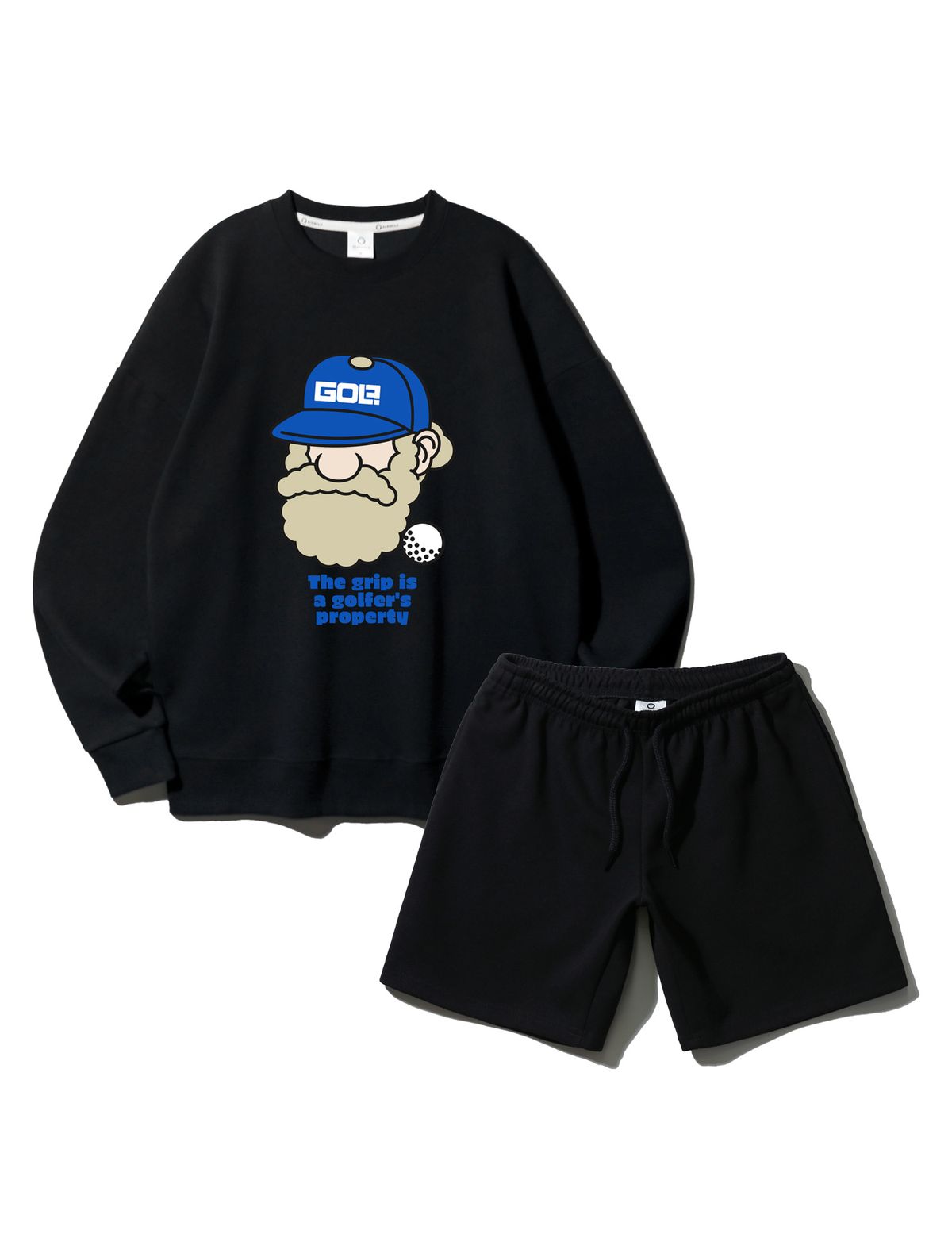 앨빈클로(ALVINCLO) [SET] 마틴 골프 그립 오버핏 맨투맨 코튼 밴딩 스웨트 반바지 셋업