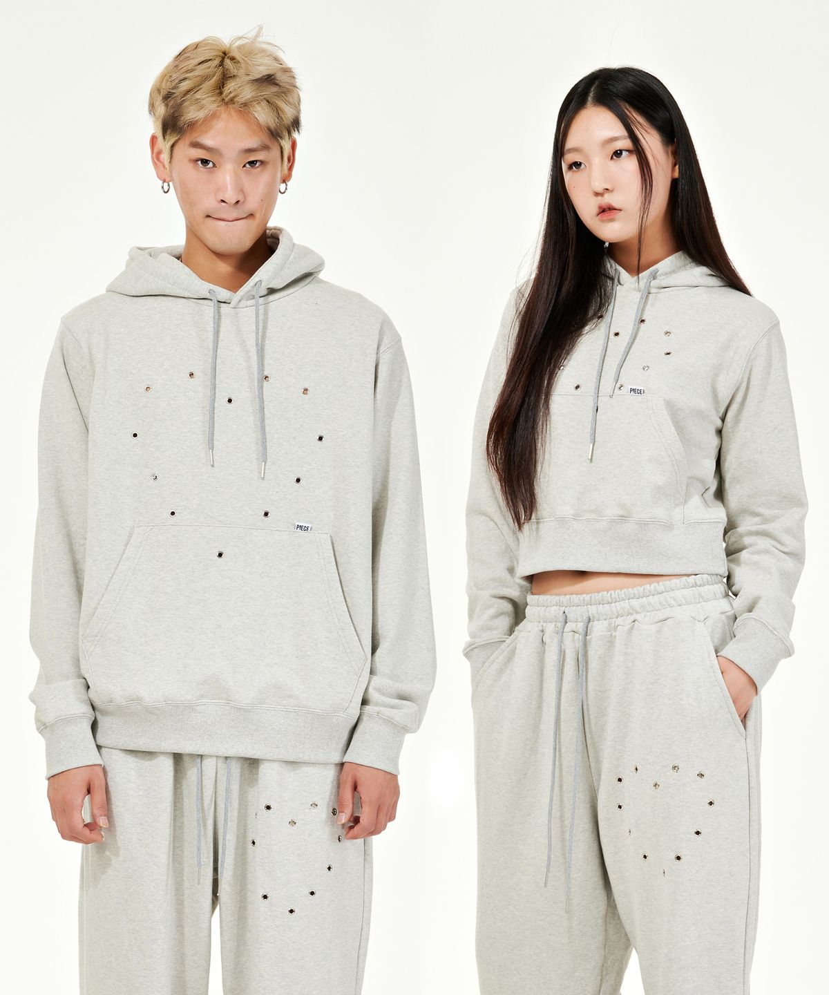 피스메이커(PIECE MAKER) HEART EYELET HOODIE (GREY) (2TYPE)