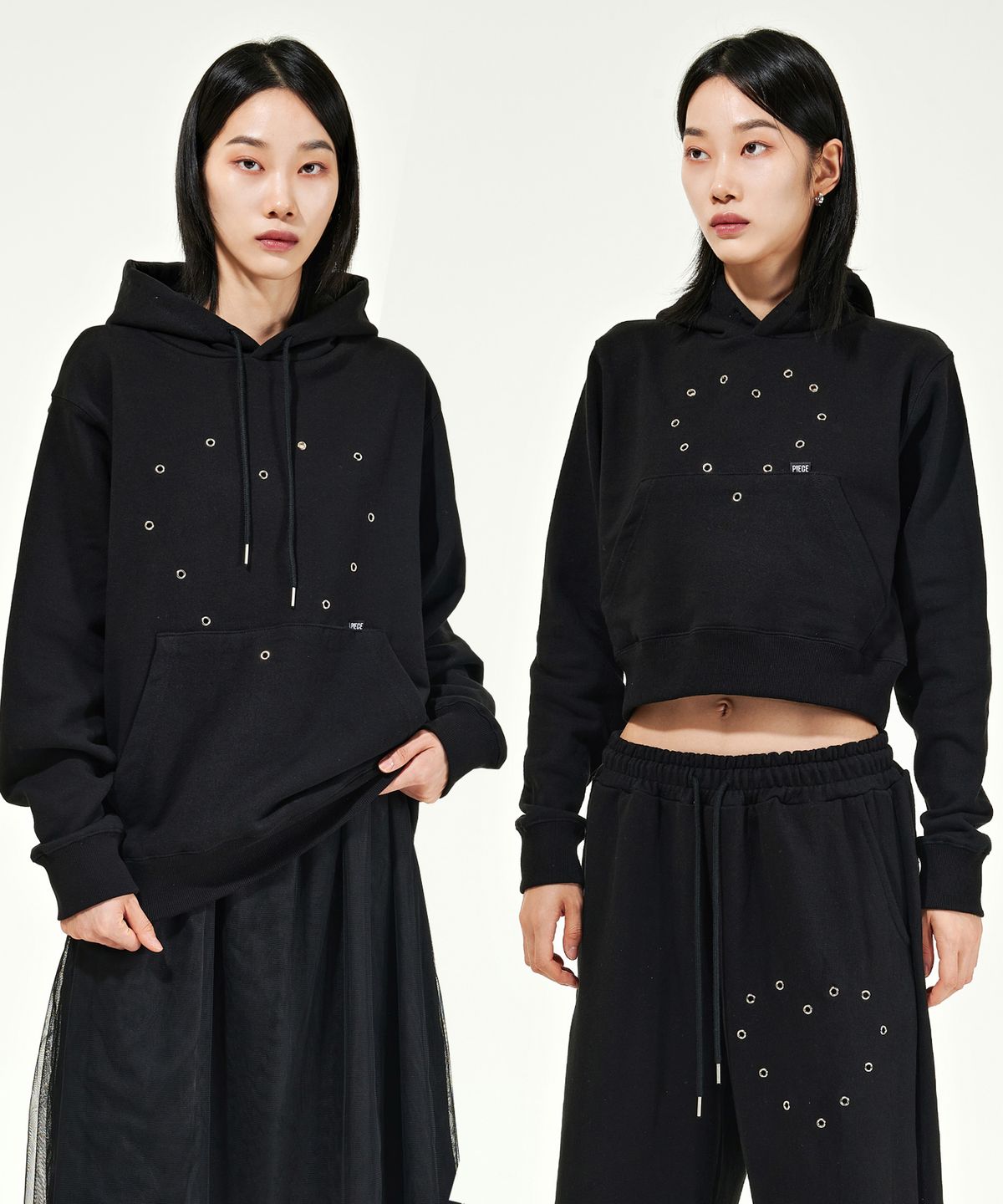 피스메이커(PIECE MAKER) HEART EYELET HOODIE (BLACK) (2TYPE)