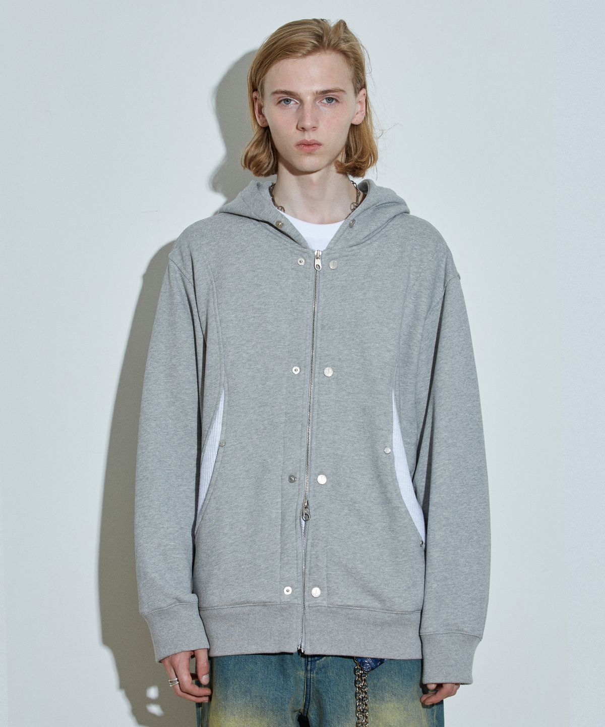 아이돈워너셀(IDWS) Contrast Mix Hoodie Zip-Up Gray