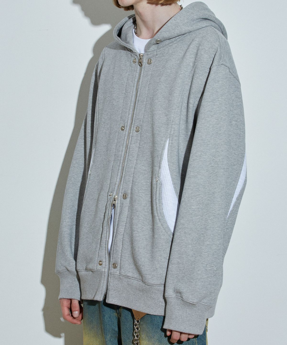 아이돈워너셀(IDWS) Contrast Mix Hoodie Zip-Up Gray
