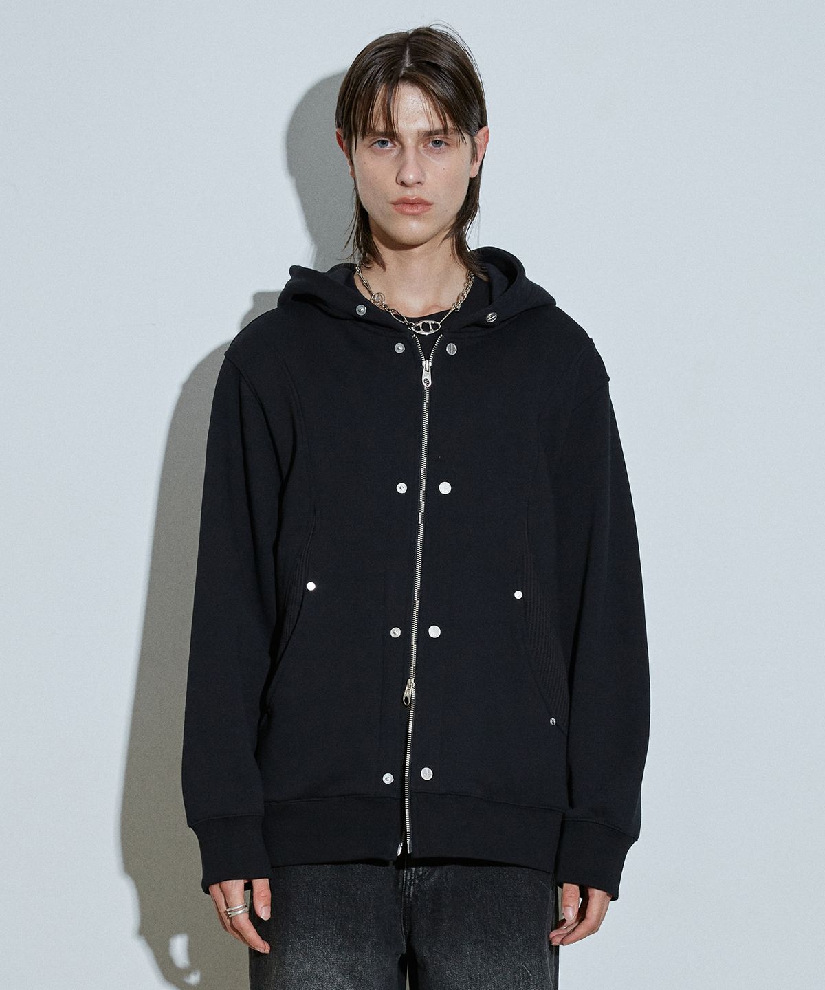 아이돈워너셀(IDWS) Contrast Mix Hoodie Zip-Up Black