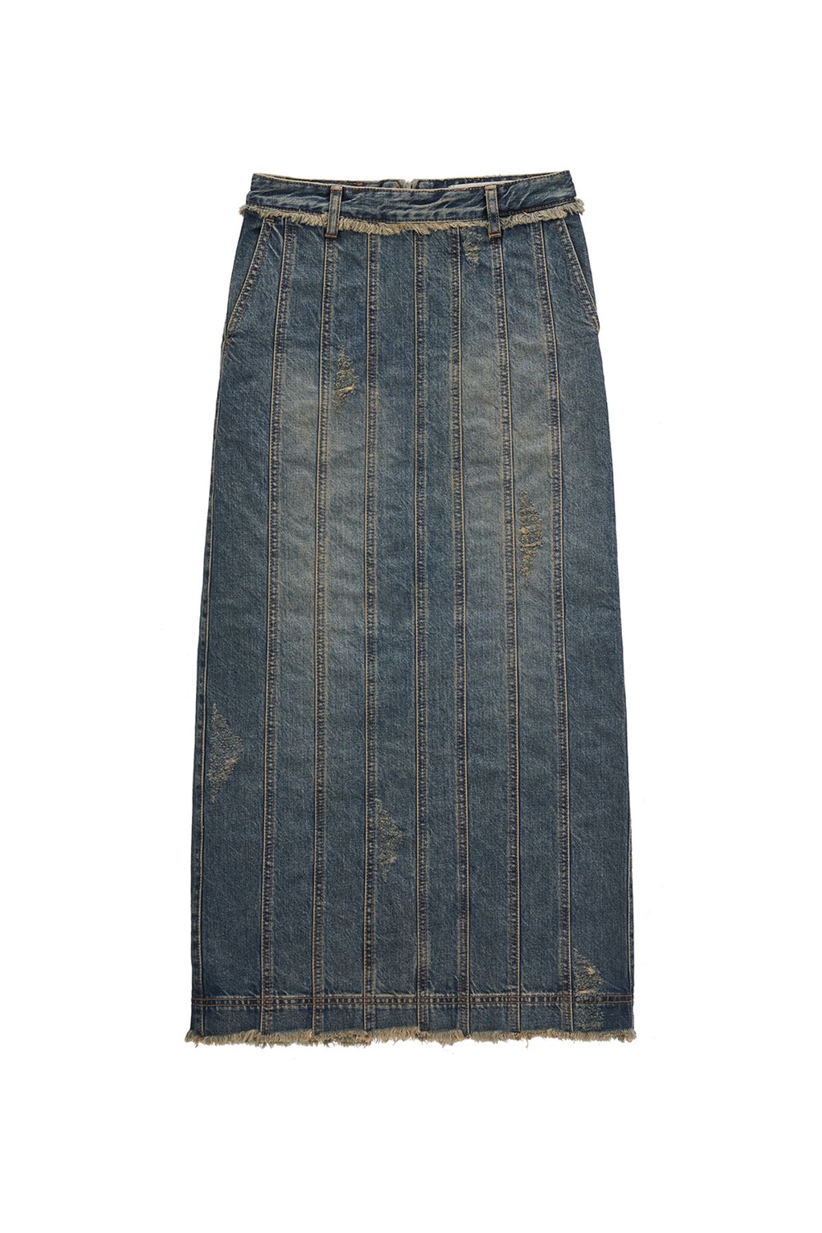 애프터아워즈(AFTERHOURS) DENIM PANELLED LONG SKIRT (BLUE)