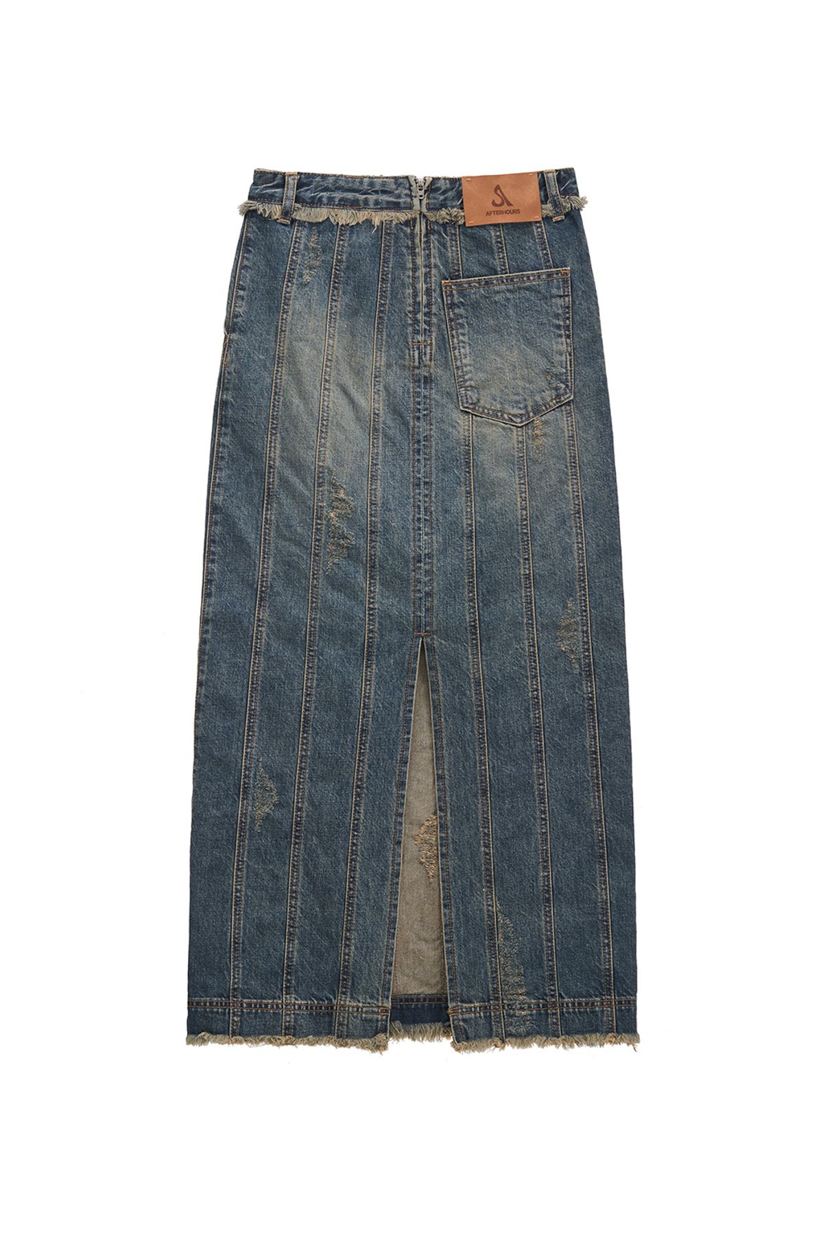 애프터아워즈(AFTERHOURS) DENIM PANELLED LONG SKIRT (BLUE)