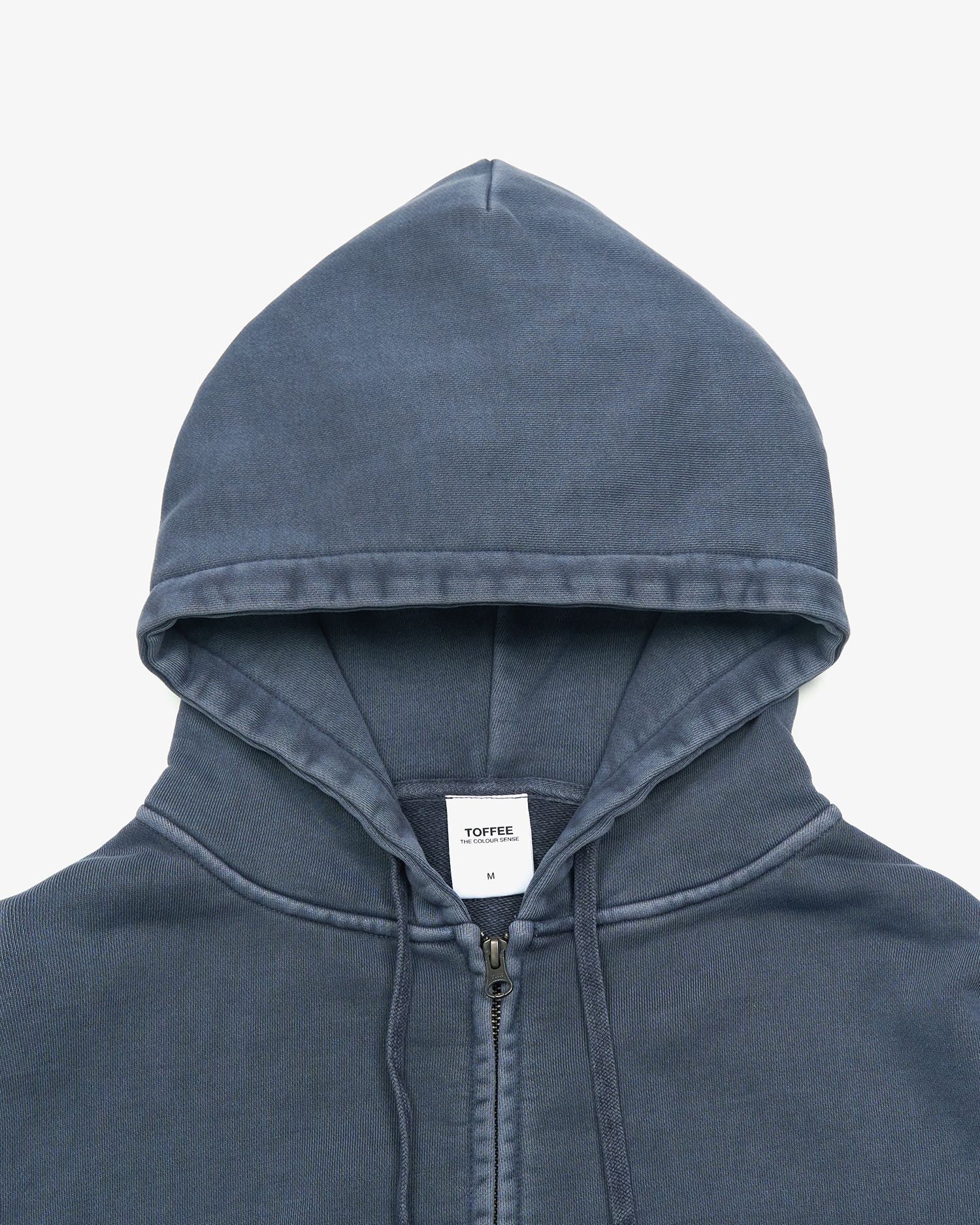 MUSINSA | TOFFEE 2 way pigment sweat hood zip up (STONE BLUE)