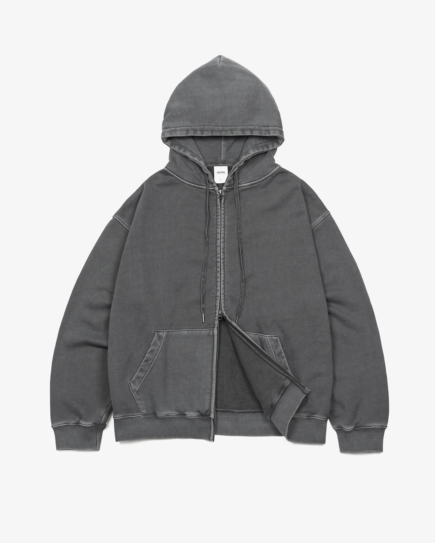 MUSINSA | TOFFEE 2 way pigment sweat hood zip up (CHARCOAL)