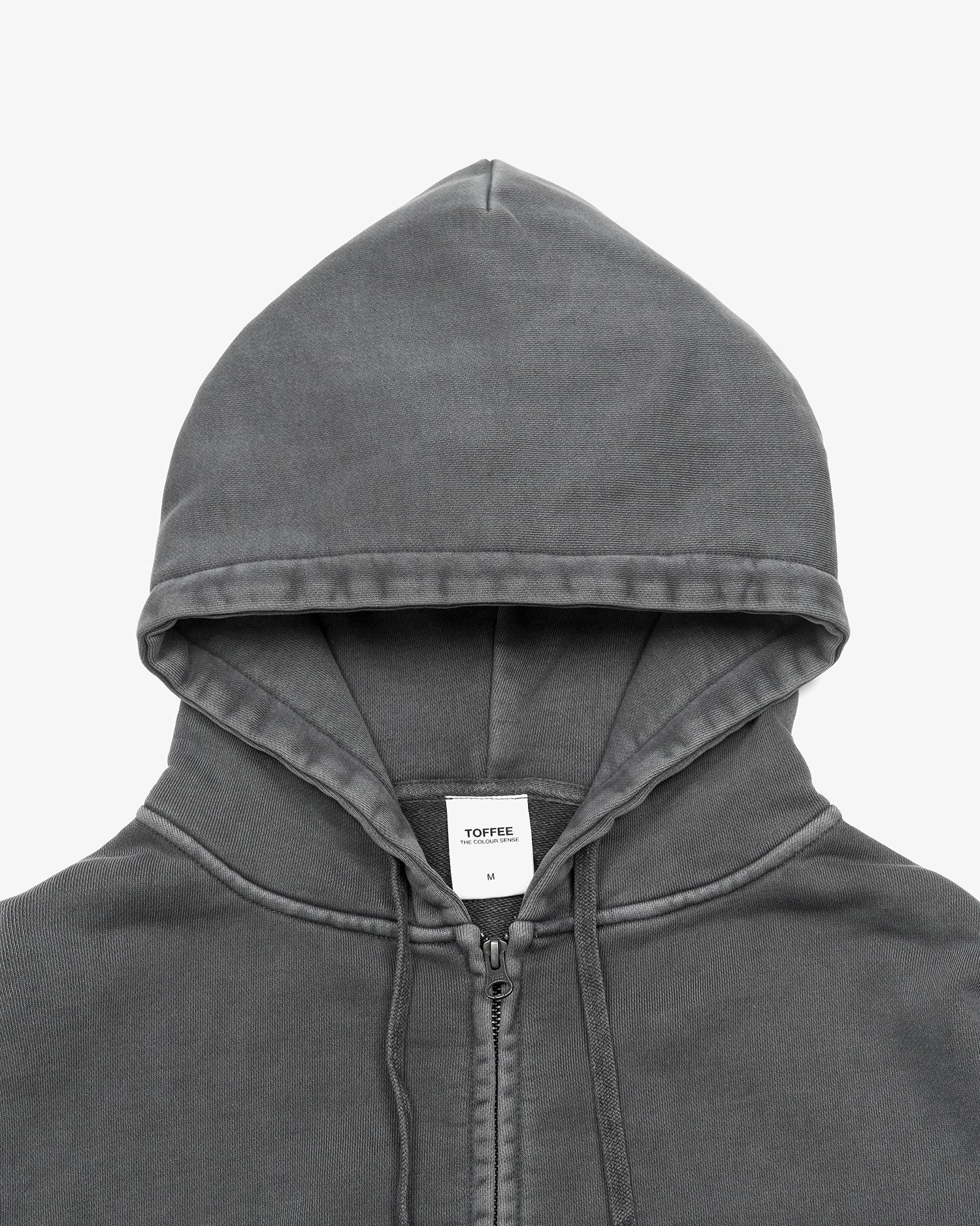 MUSINSA | TOFFEE 2 way pigment sweat hood zip up (CHARCOAL)