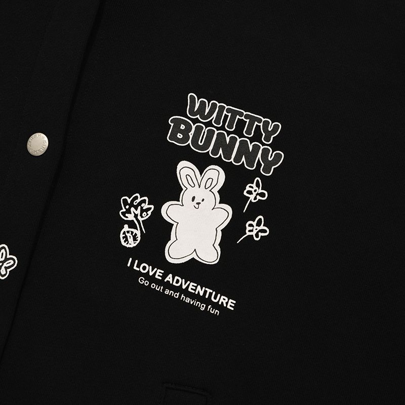 MUSINSA | KIRSH Witty Bunny Button Hooded Zip-Up [Black]