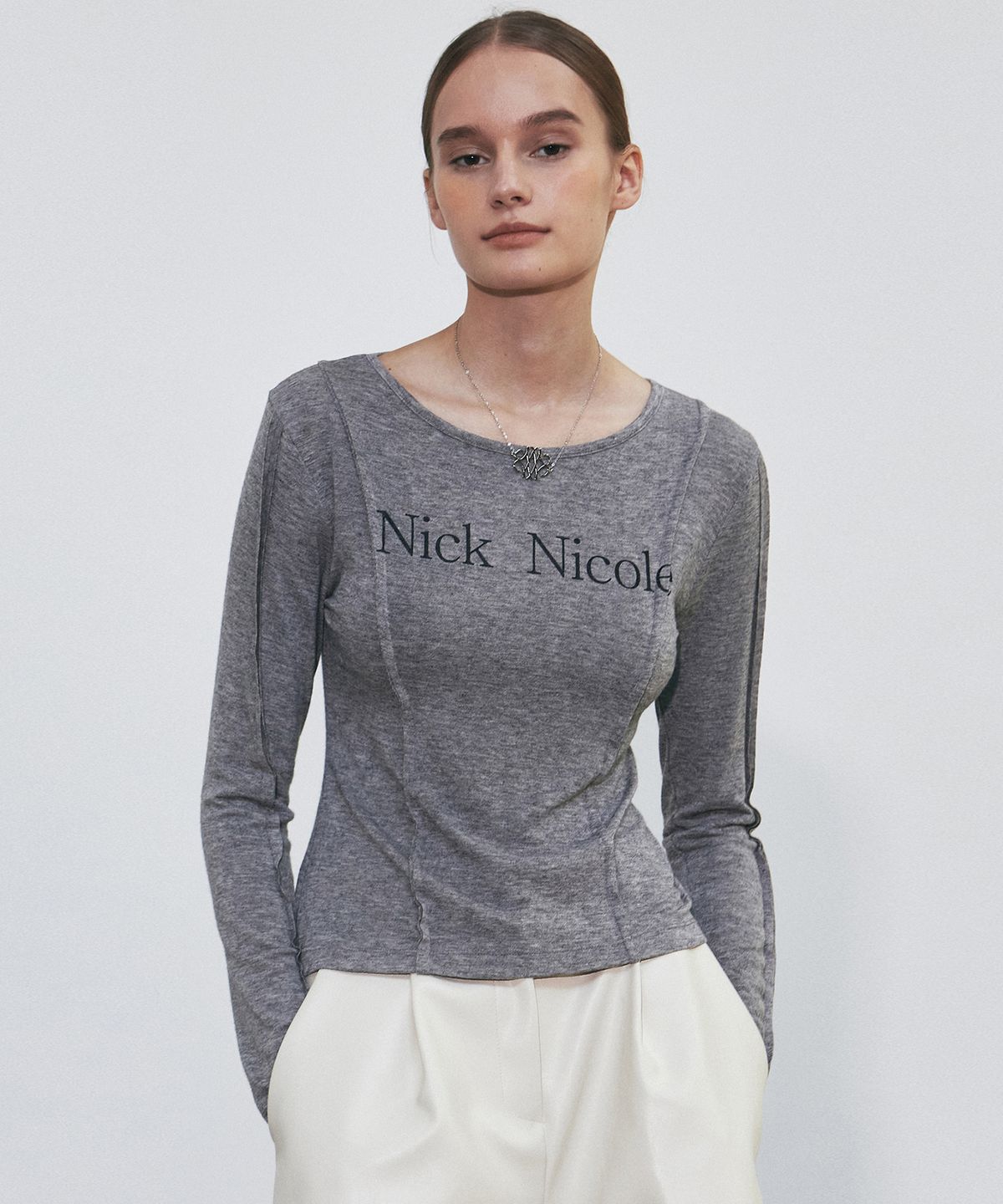 닉앤니콜(NICK&NICOLE) NICK PINTUCK LINE LS TOP_GRAY