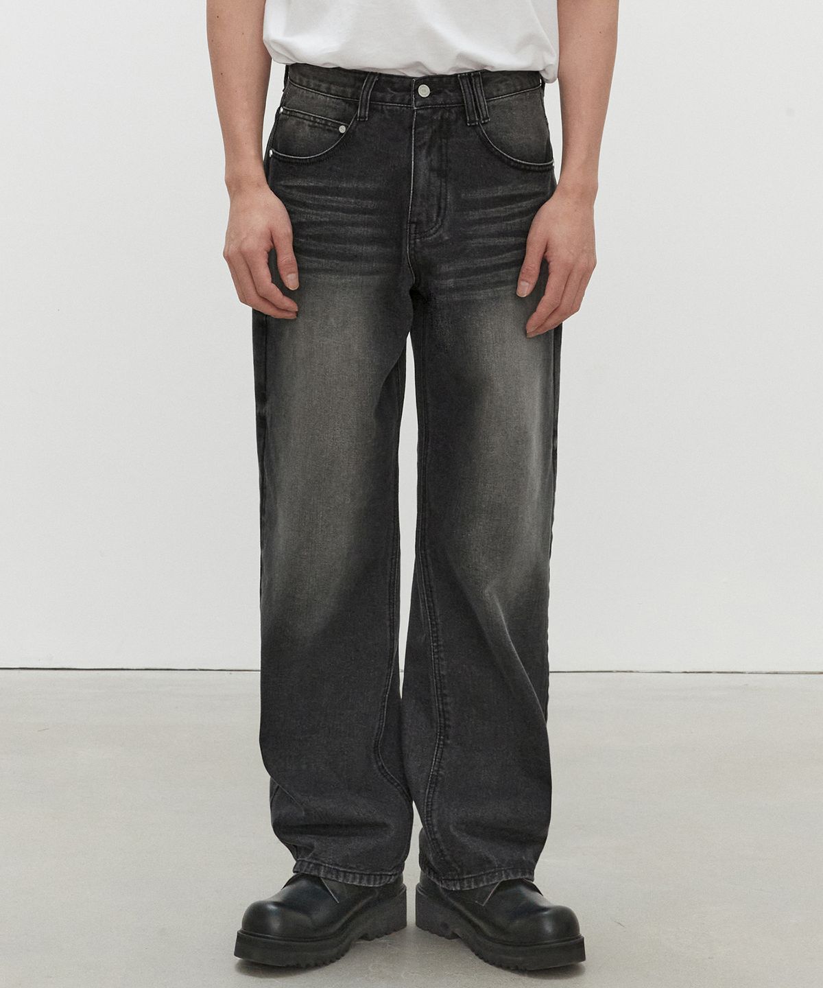 데케트(DECET) Mid Rise Wide Jeans DCPT027HLBlack