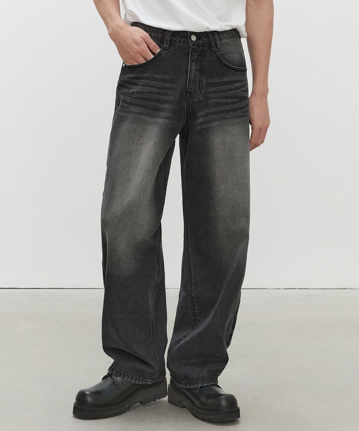 데케트(DECET) Mid Rise Wide Jeans DCPT027HLBlack