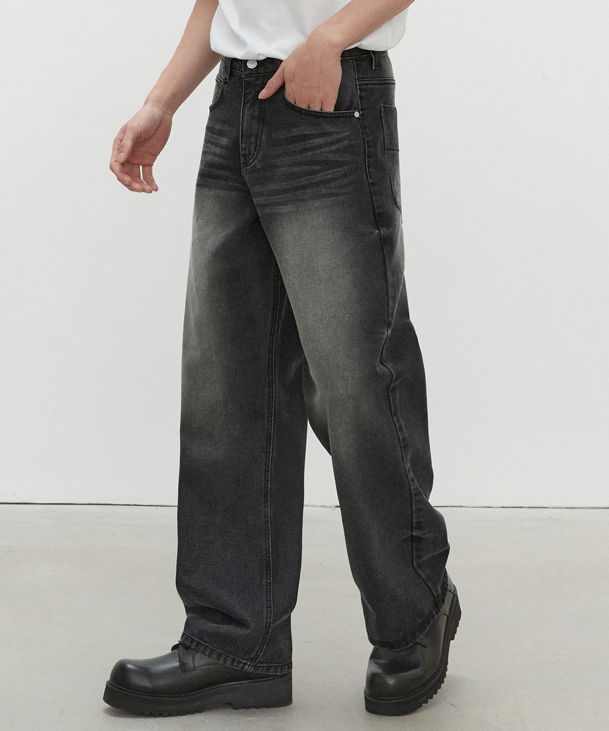 데케트(DECET) Mid Rise Wide Jeans DCPT027HLBlack