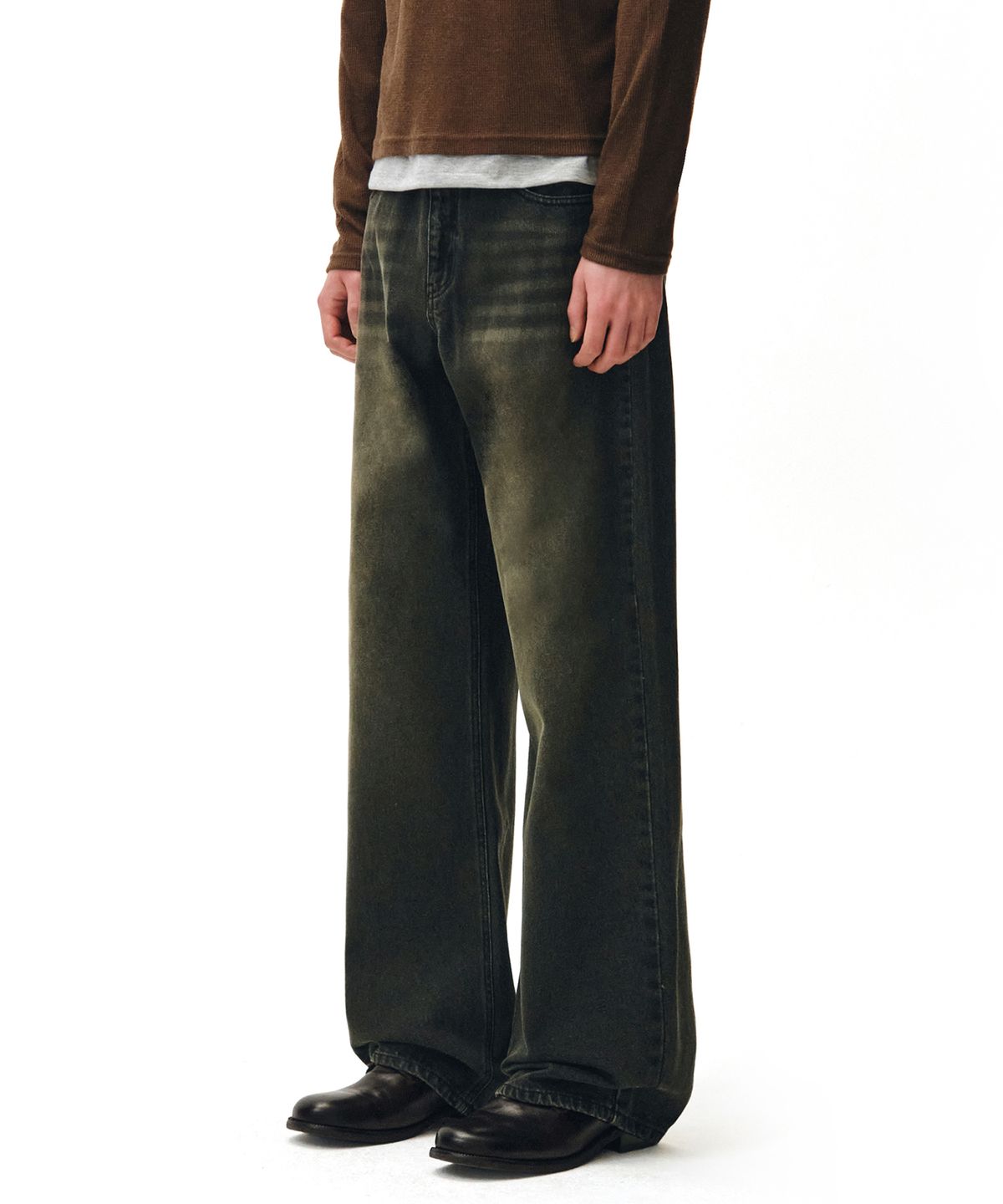 데케트(DECET) Mid Rise Wide Jeans DCPT027GNBlack