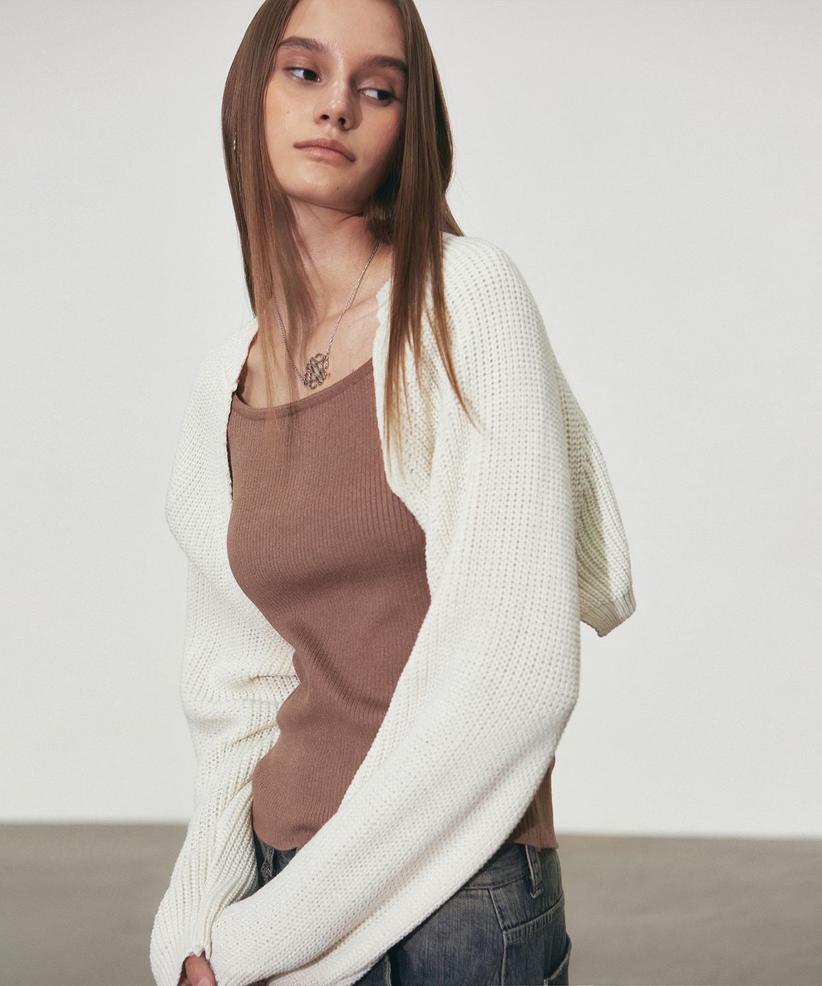 닉앤니콜(NICK&NICOLE) APPLIQUE RIBBED KNIT BOLERO_CREAM
