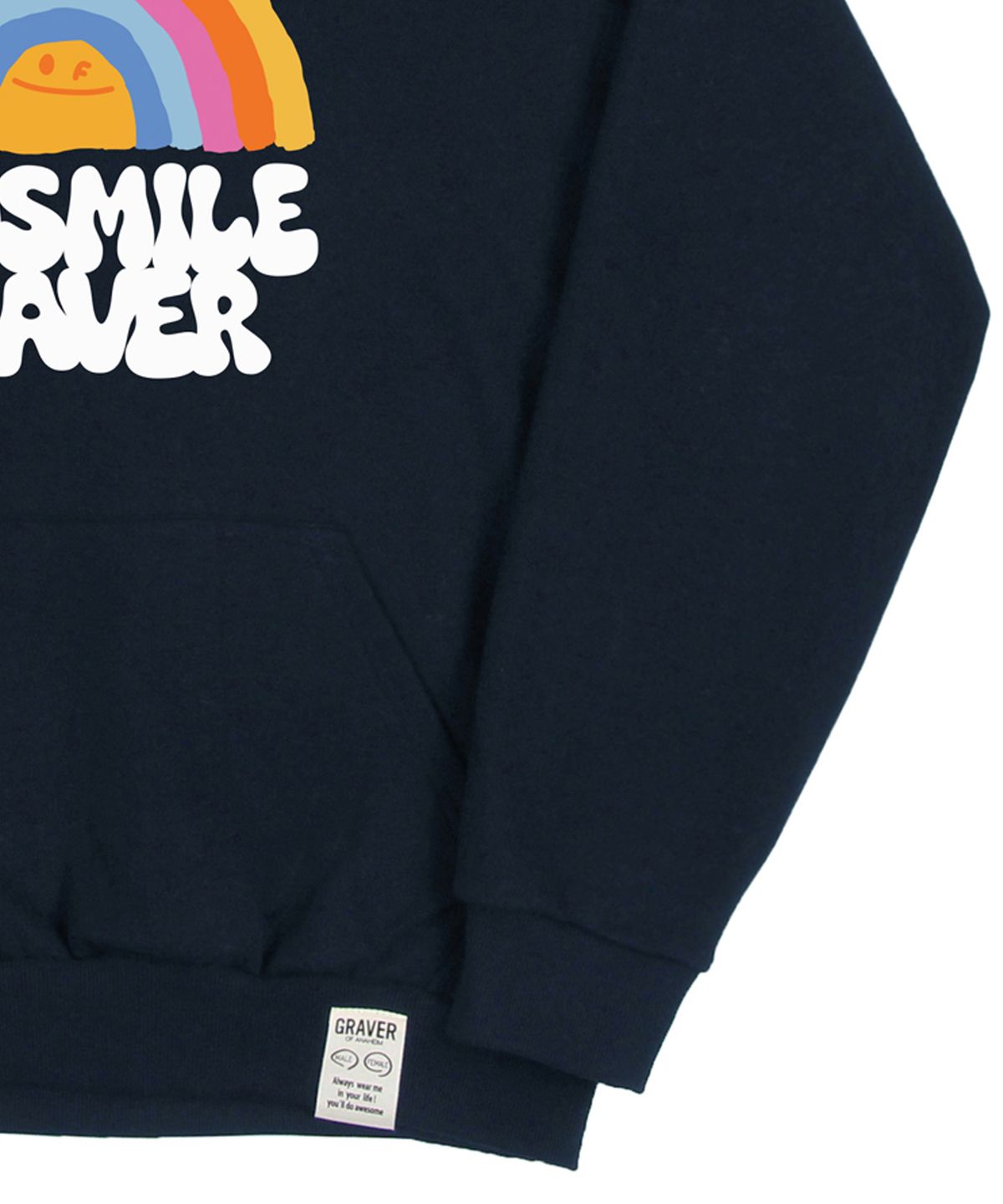 그레이버(GRAVER) [UNISEX]ODDSMILE 레인보우 스마일 후드티_네이비
