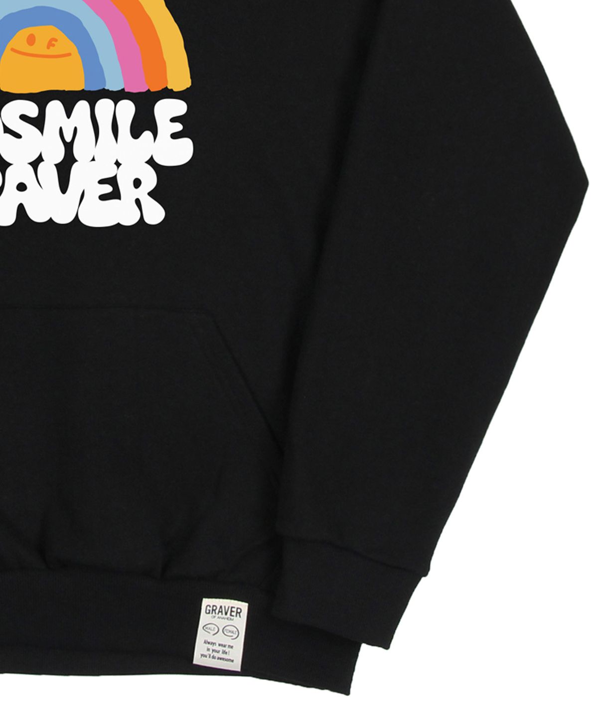 그레이버(GRAVER) [UNISEX]ODDSMILE 레인보우 스마일 후드티_블랙