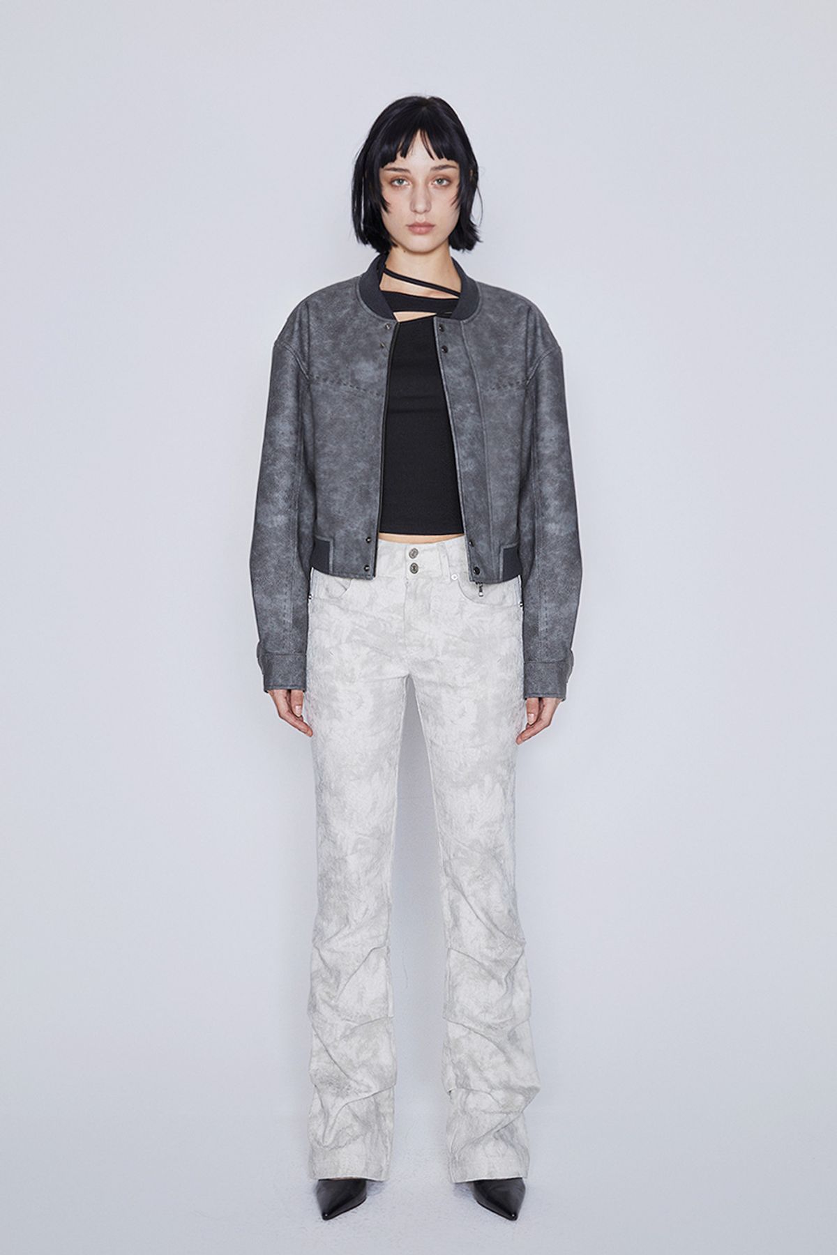 애프터아워즈(AFTERHOURS) LEATHER BOMBER JACKET (CHARCOAL)