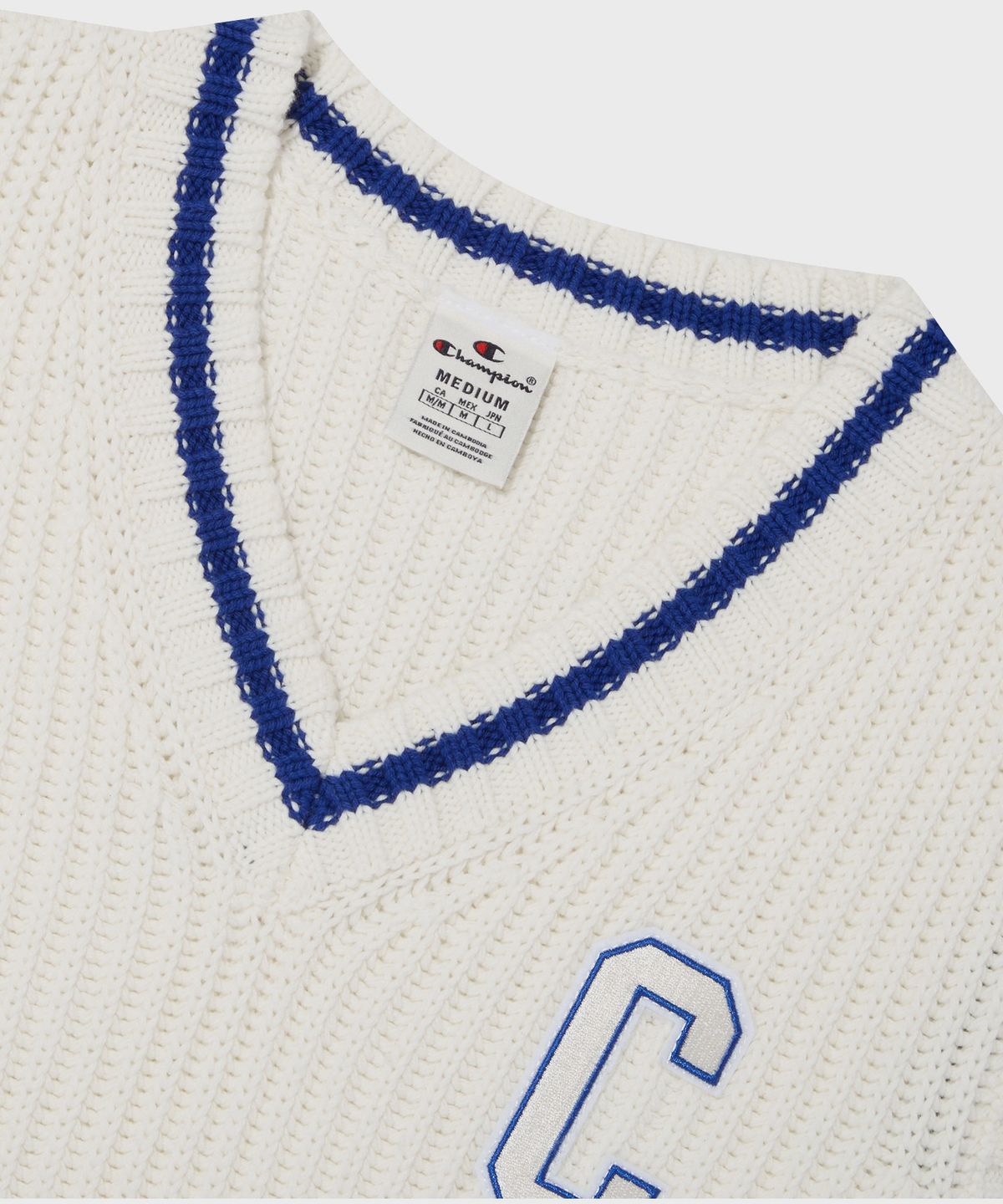 챔피온(CHAMPION) 워셔블 V넥 스웨터 베스트 Cream