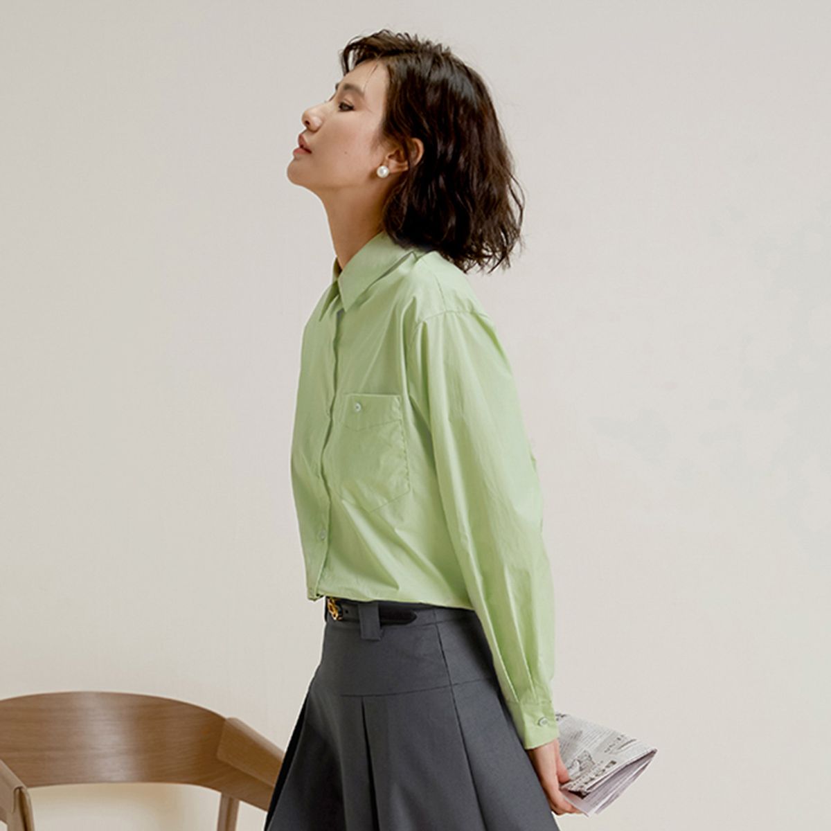 랭썬(LANGSON) LS_Front button pocket shirt_LIGHT GREEN