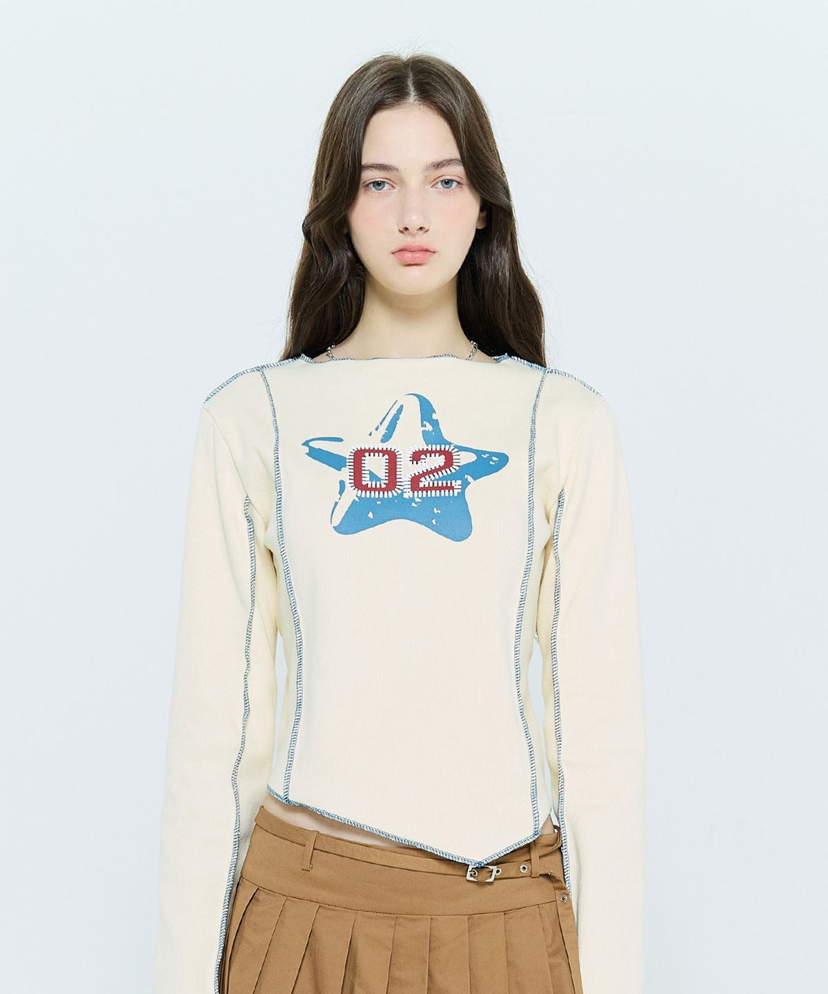 라티젠(LARTIGENT) L6 OVERLOCK UNBALANCE SLEEVE TEE(CREAM)