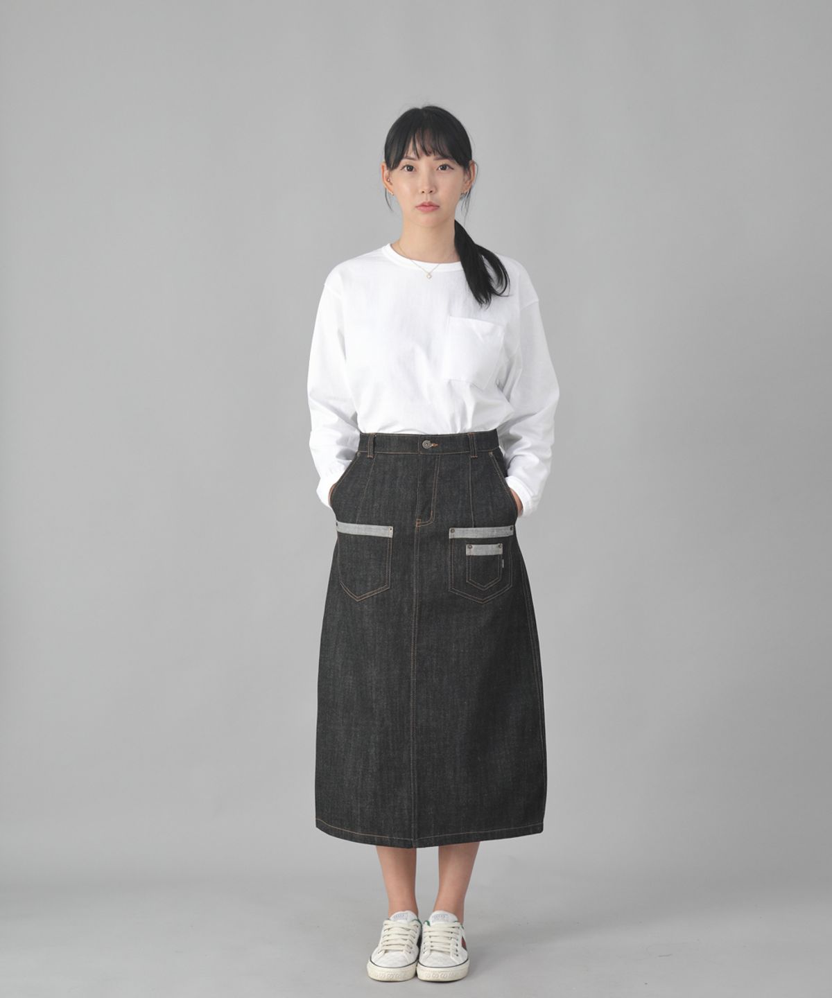세인트크루(SAINTCREW) 7PK 데님 롱스커트 7PLS-1308 블랙데님