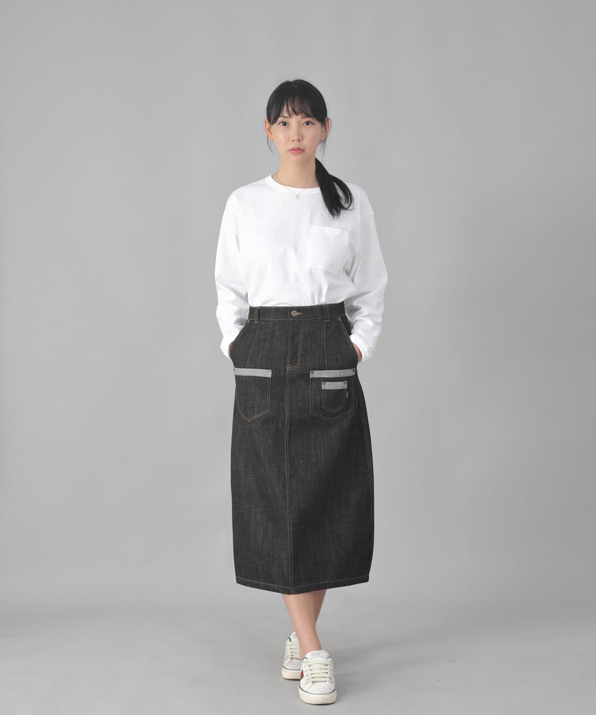 세인트크루(SAINTCREW) 7PK 데님 롱스커트 7PLS-1308 블랙데님