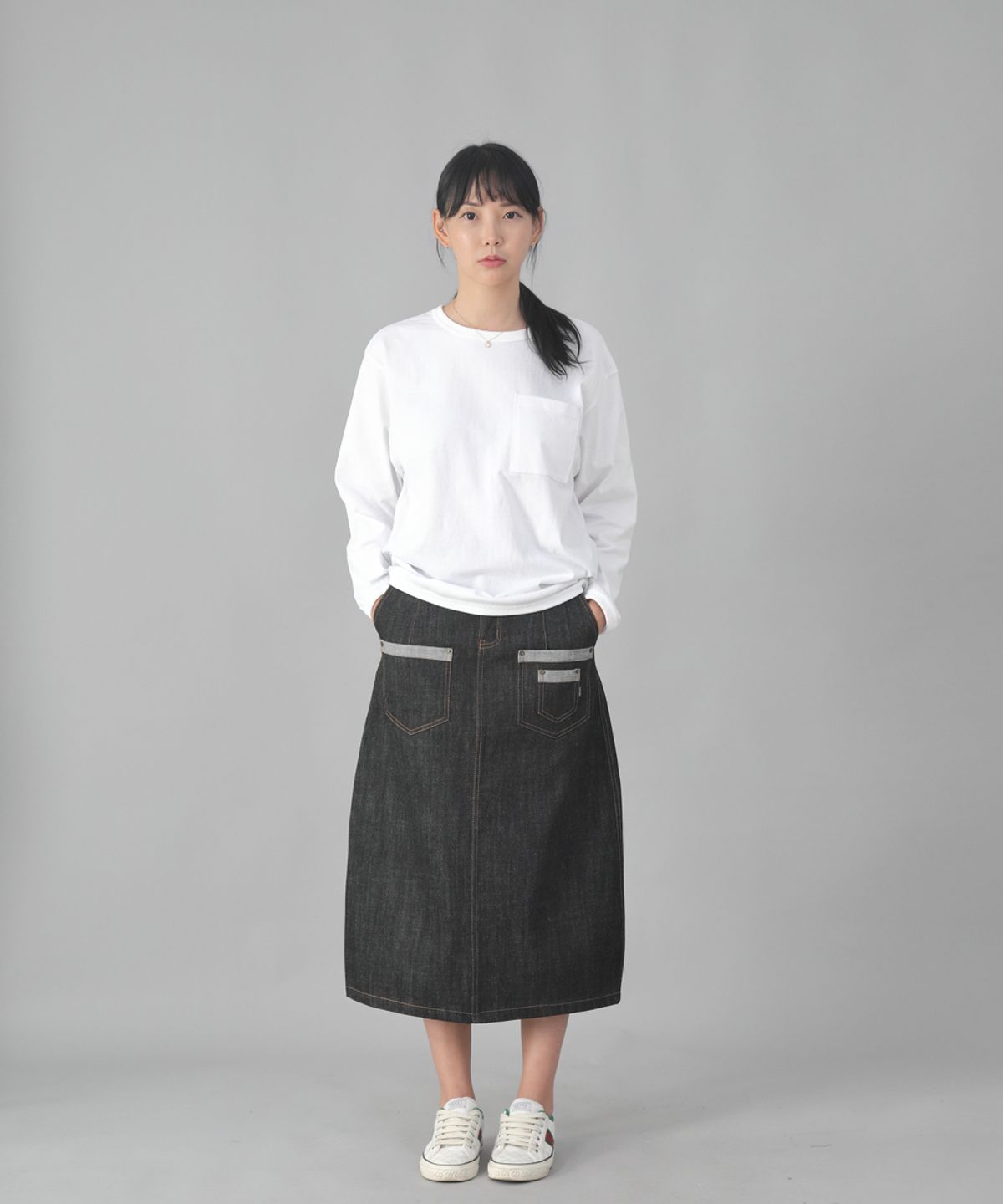세인트크루(SAINTCREW) 7PK 데님 롱스커트 7PLS-1308 블랙데님