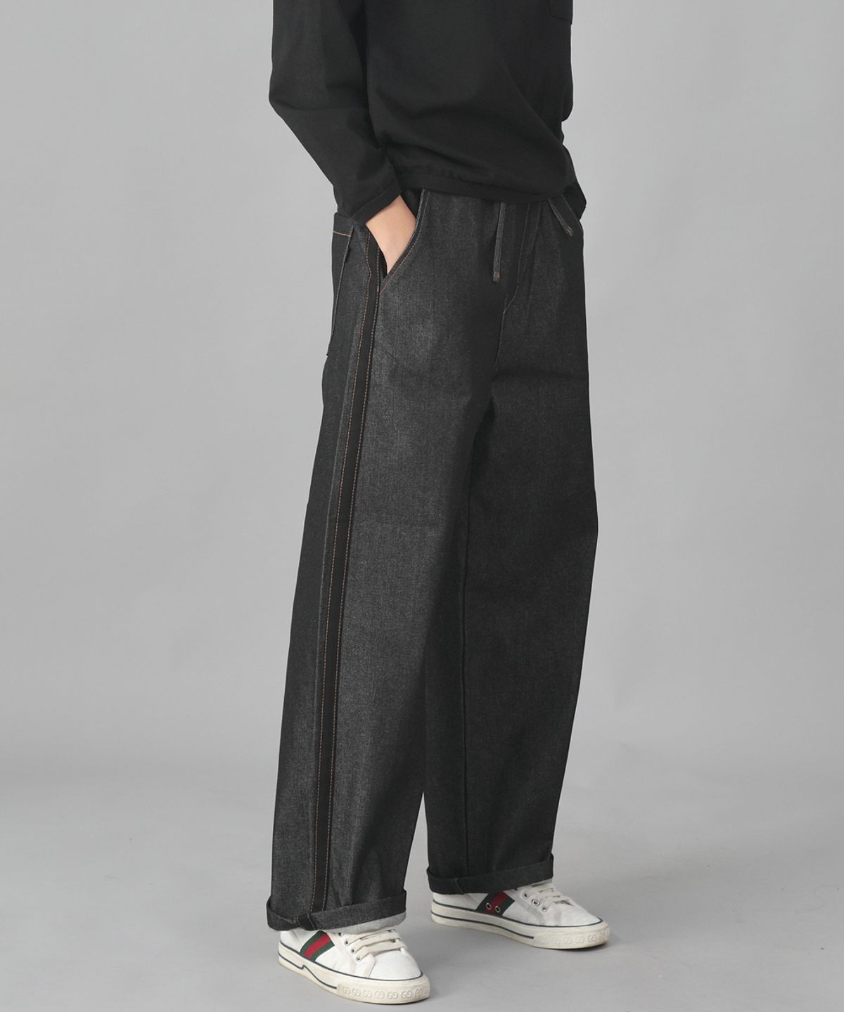 세인트크루(SAINTCREW) 블랙 P라인 EX와이드팬츠 PLW-341 데님 블랙