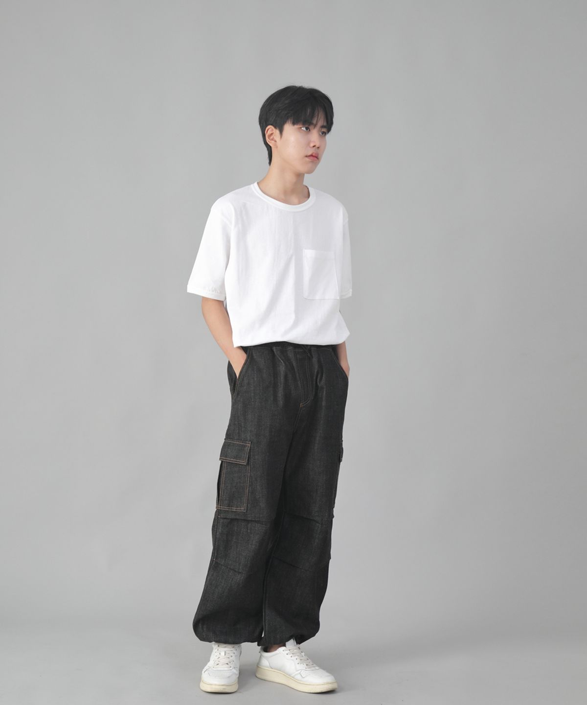 세인트크루(SAINTCREW) EX와이드 패러슈트 카고팬츠 DDP-343 데님 블랙