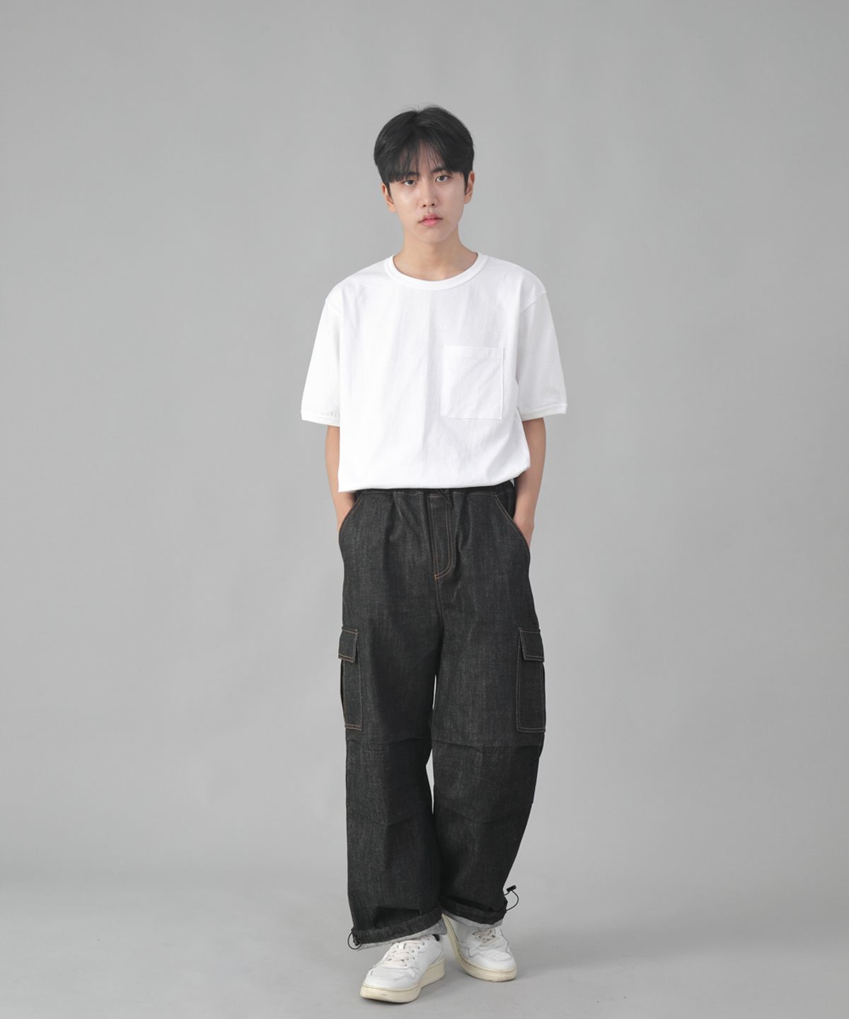 세인트크루(SAINTCREW) EX와이드 패러슈트 카고팬츠 DDP-343 데님 블랙